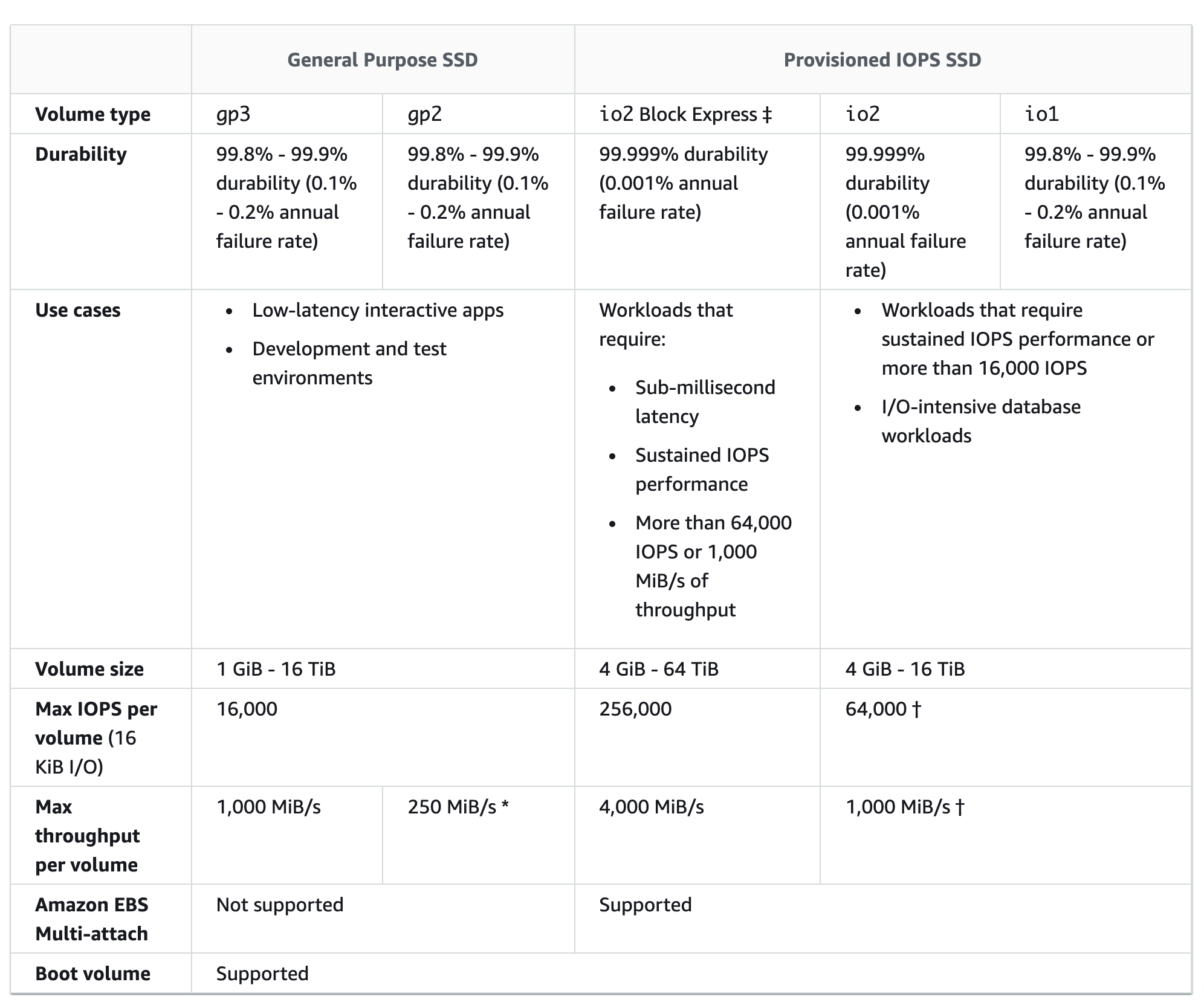 Solid state drives (SSD-backed) volumes