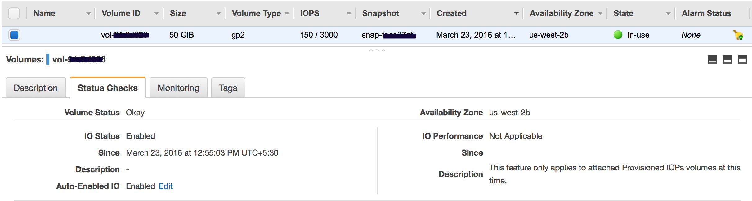 EC2 EBS Volume Status Check Monitoring