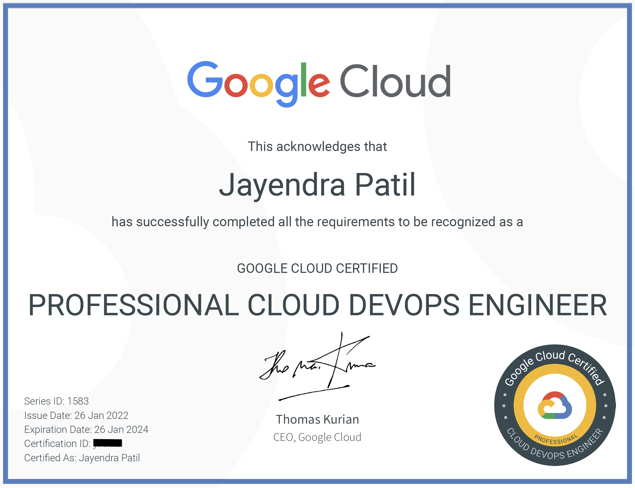 Google Cloud Professional Cloud DevOps Engineer Certification