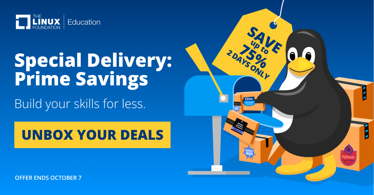 Linux Foundation Prime Savings - save up to 75% on Kubernetes & CNCF certification training, offer ends Oct 7